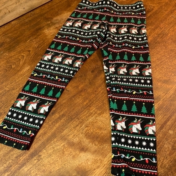 Holiday Time Black Unicorn Christmas Holiday Leggings Girls Large 10-12 EUC - Picture 2 of 7